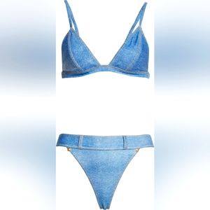BALMAIN Denim Print Two-Piece Swimsuit
